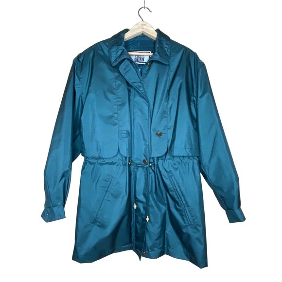 Fleet Street Green Sheen Women's Jacket Size Medium Button Cinch Waist Pocket *R - Picture 1 of 16